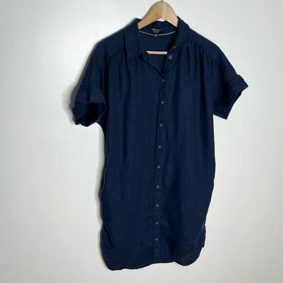 J. Crew Baird Mcnutt Irish Linen Shirt Dress Women Small Navy Pockets Minimalist - Picture 4 of 13